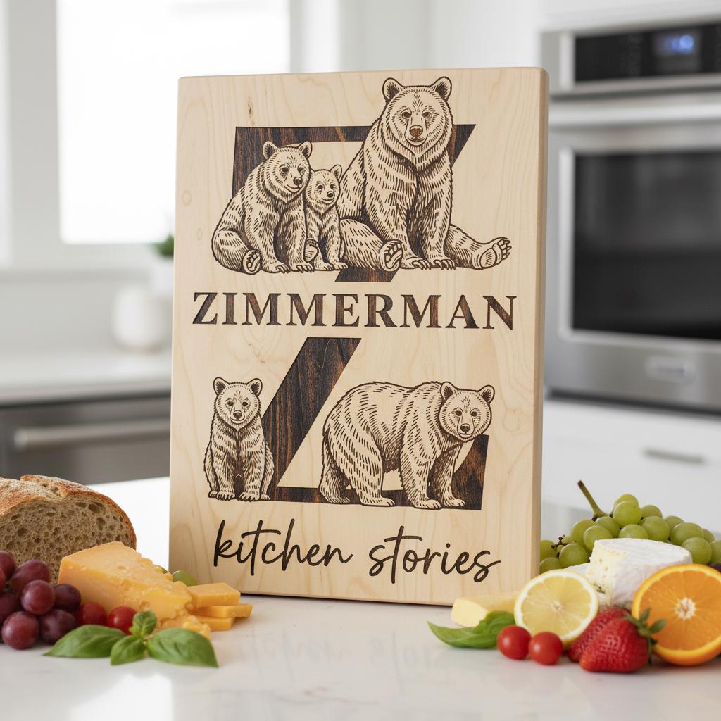 Animal Monogram Design, Wooden Family Name Sign, Vintage Engraved Charcuterie Bundle