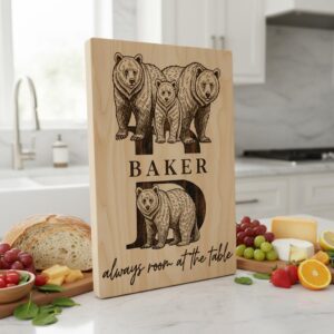 Animal Monogram Design, Wooden Family Name Sign, Vintage Engraved Charcuterie Bundle