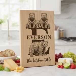 Animal Monogram Design, Wooden Family Name Sign, Vintage Engraved Charcuterie Bundle