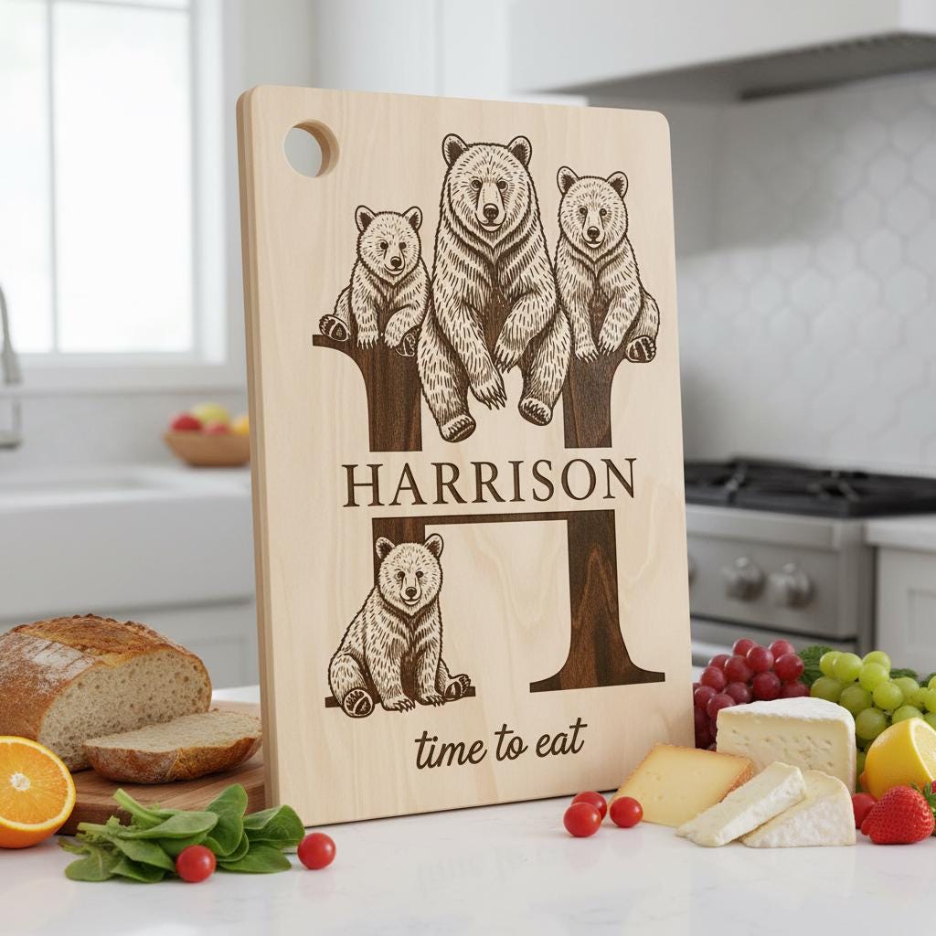 Animal Monogram Design, Wooden Family Name Sign, Vintage Engraved Charcuterie Bundle