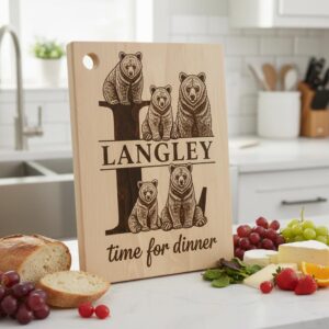 Animal Monogram Design, Wooden Family Name Sign, Vintage Engraved Charcuterie Bundle
