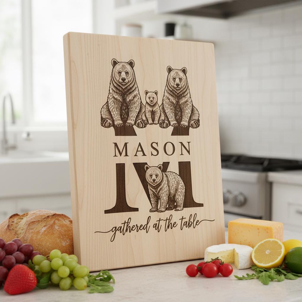 Animal Monogram Design, Wooden Family Name Sign, Vintage Engraved Charcuterie Bundle