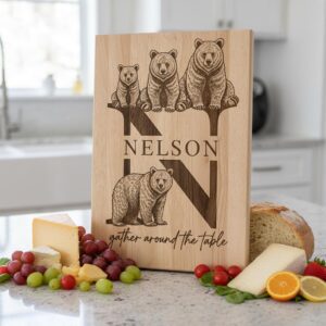 Animal Monogram Design, Wooden Family Name Sign, Vintage Engraved Charcuterie Bundle