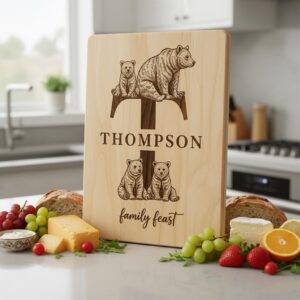 Animal Monogram Design, Wooden Family Name Sign, Vintage Engraved Charcuterie Bundle