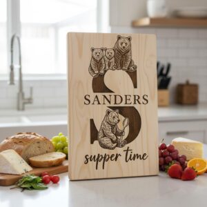 Animal Monogram Design, Wooden Family Name Sign, Vintage Engraved Charcuterie Bundle