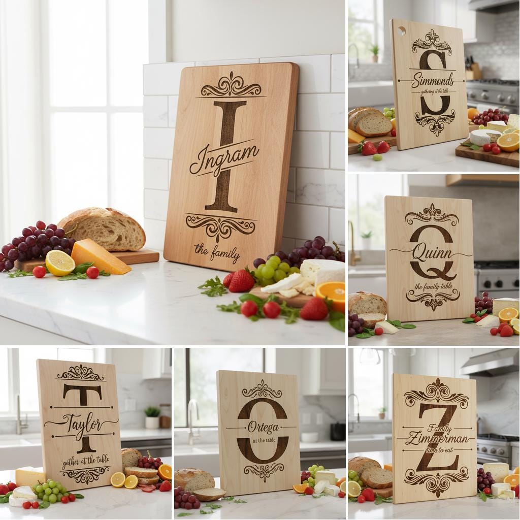 Charcuterie Board Designs, 53 Monogram Bundle, Personalized Family Name Engraving