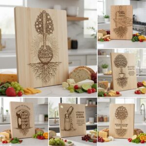 Charcuterie Board Engraving File, Botanical Floral Designs for Personalized Kitchen Decor
