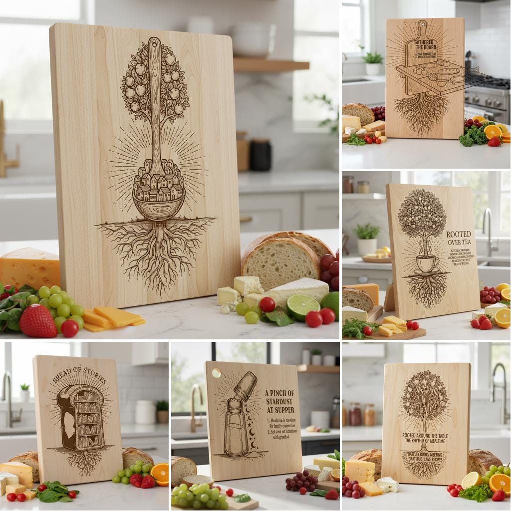 Charcuterie Board Engraving File, Botanical Floral Designs for Personalized Kitchen Decor