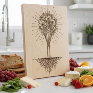 Charcuterie Board Engraving File, Botanical Floral Designs for Personalized Kitchen Decor