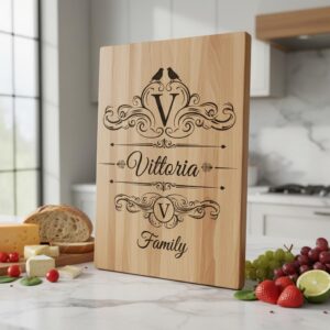 Charcuterie Board Engraving File Bundle with Vintage Monogram and Family Name Designs for Glowforge