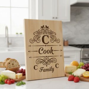 Charcuterie Board Engraving File Bundle with Vintage Monogram and Family Name Designs for Glowforge