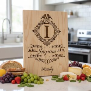 Charcuterie Board Engraving File Bundle with Vintage Monogram and Family Name Designs for Glowforge