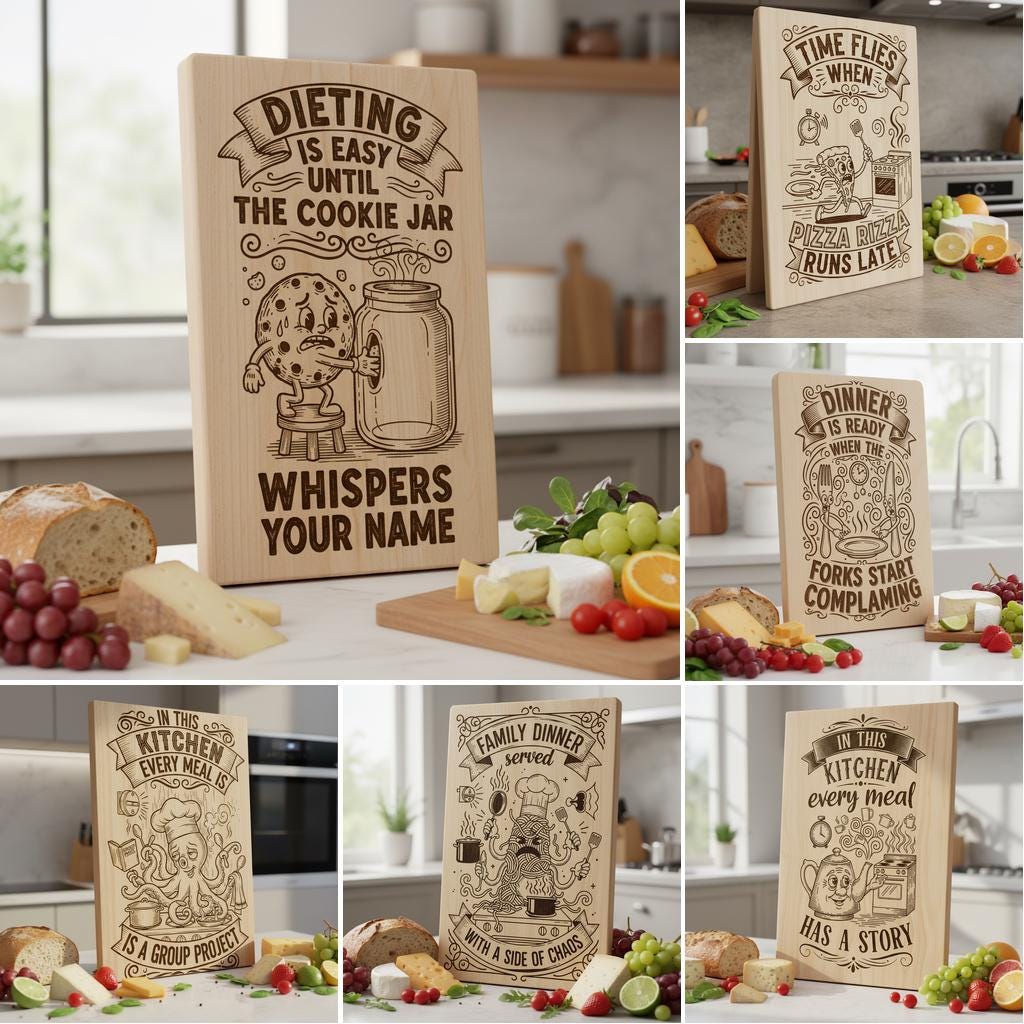 Charcuterie Board Engraving File, Whimsical Toast Breakfast Kitchen Design Bundle