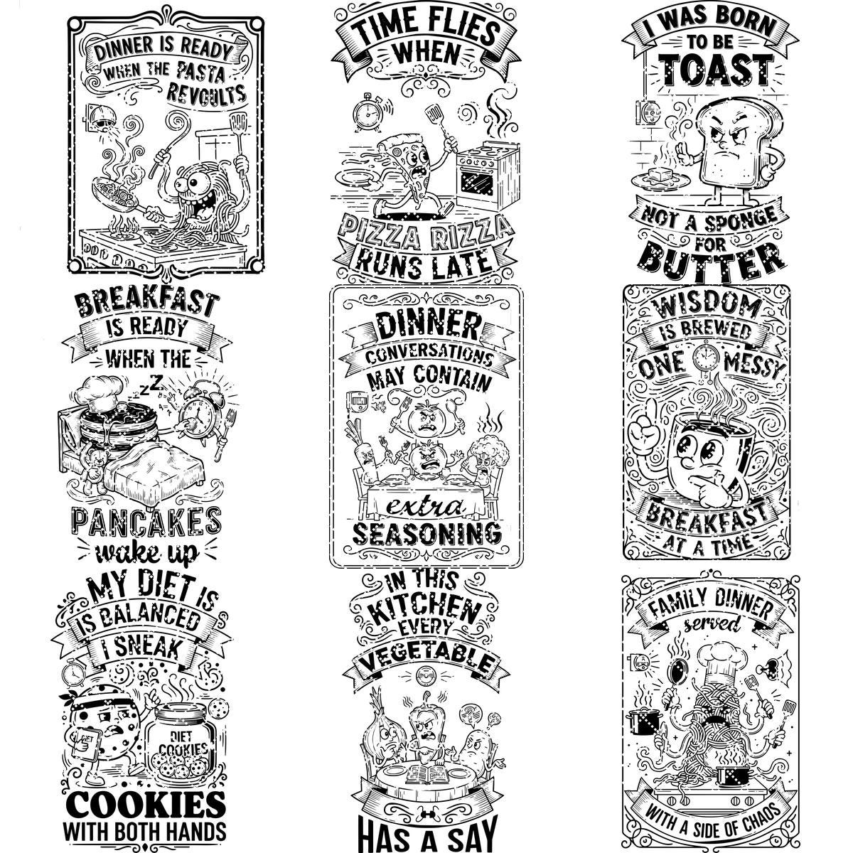Charcuterie Board Engraving File, Whimsical Toast Breakfast Kitchen Design Bundle