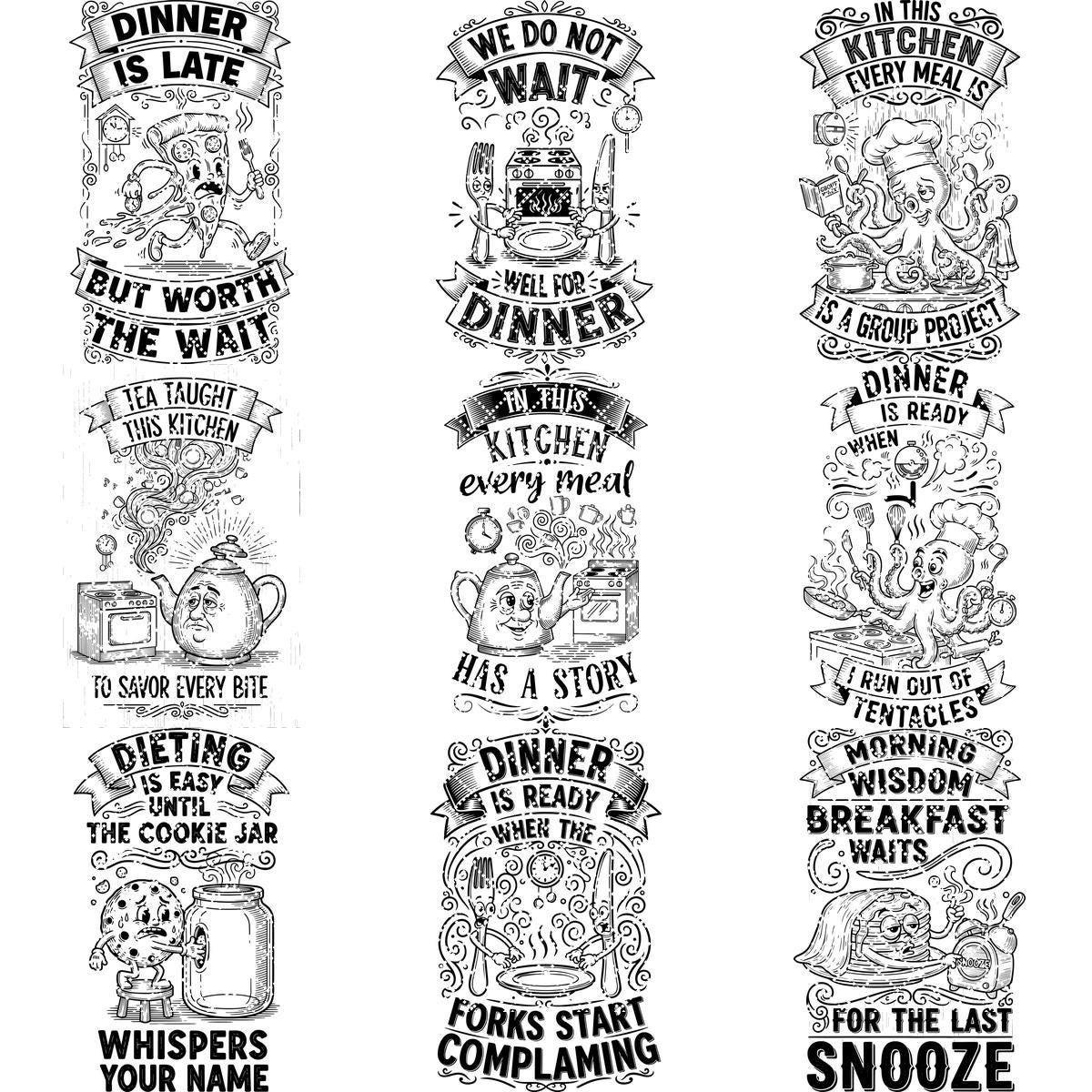 Charcuterie Board Engraving File, Whimsical Toast Breakfast Kitchen Design Bundle