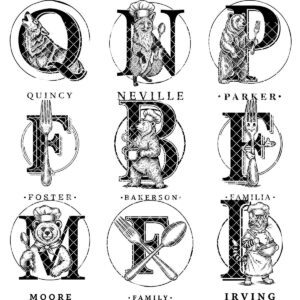 Chef Animal Monogram Bundle, Vintage Engraving Designs for Family Name Charcuterie