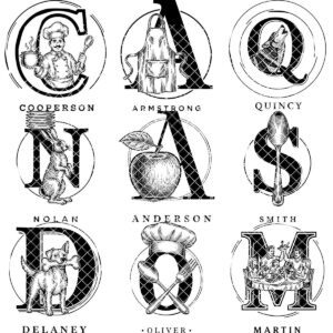 Chef Animal Monogram Bundle, Vintage Engraving Designs for Family Name Charcuterie