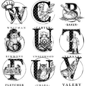 Chef Animal Monogram Bundle, Vintage Engraving Designs for Family Name Charcuterie