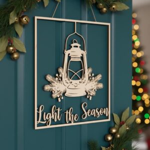 Christmas Lantern Door Hanger Laser File, Holiday Front Door Decor Sign