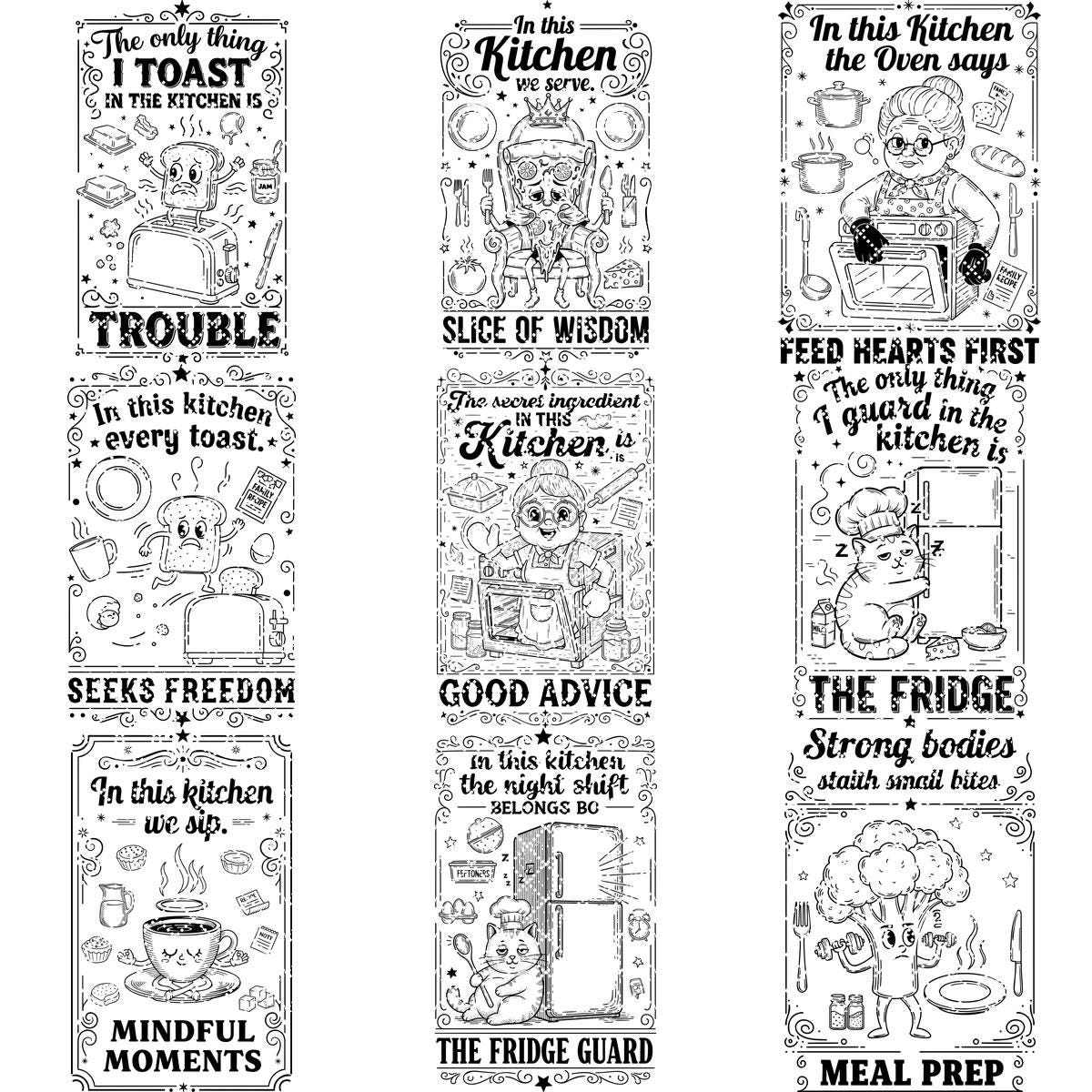 Engraving File Bundle Retro Kitchen Designs for Charcuterie Boards Whimsical Snacks