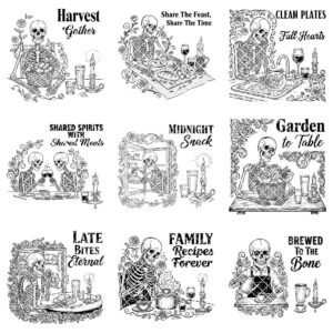 Gothic Engraving Bundle for Boards, Skeleton Barista, Vintage Floral Charcuterie