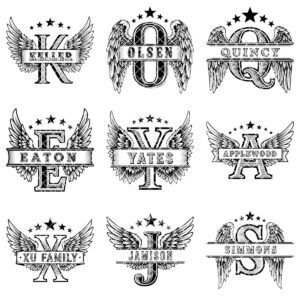 Heraldic Monogram Bundle, Family Crest Designs, Vintage Charcuterie Engraving Art