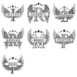 Heraldic Monogram Bundle, Family Crest Designs, Vintage Charcuterie Engraving Art