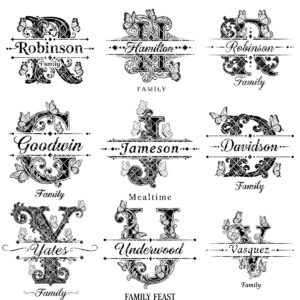 Monogram Bundle for Chopping Boards, 52 Vintage Engraving Designs, Family Name Files