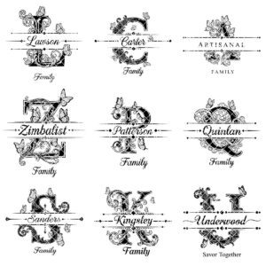 Monogram Bundle for Chopping Boards, 52 Vintage Engraving Designs, Family Name Files