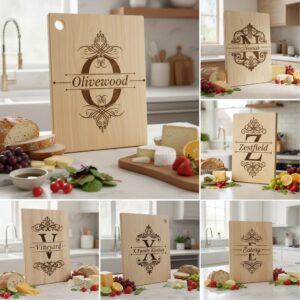 Monogram Charcuterie Board Bundle, 52 Family Name Engraving Designs