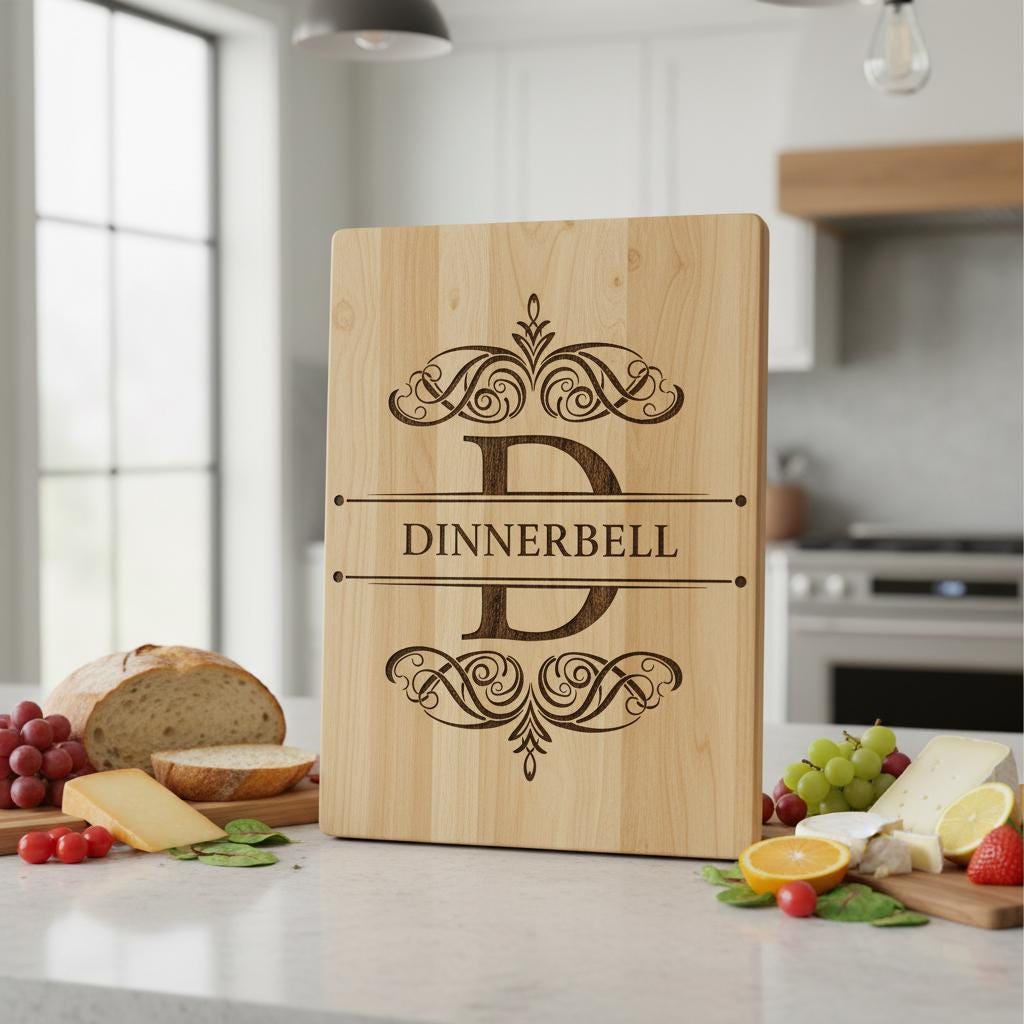 Monogram Charcuterie Board Bundle, 52 Family Name Engraving Designs