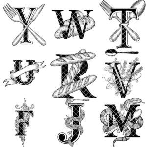 Monogram Engraving File, 52 Culinary Alphabet Designs for Charcuterie Boards