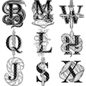 Monogram Engraving File, 52 Culinary Alphabet Designs for Charcuterie Boards