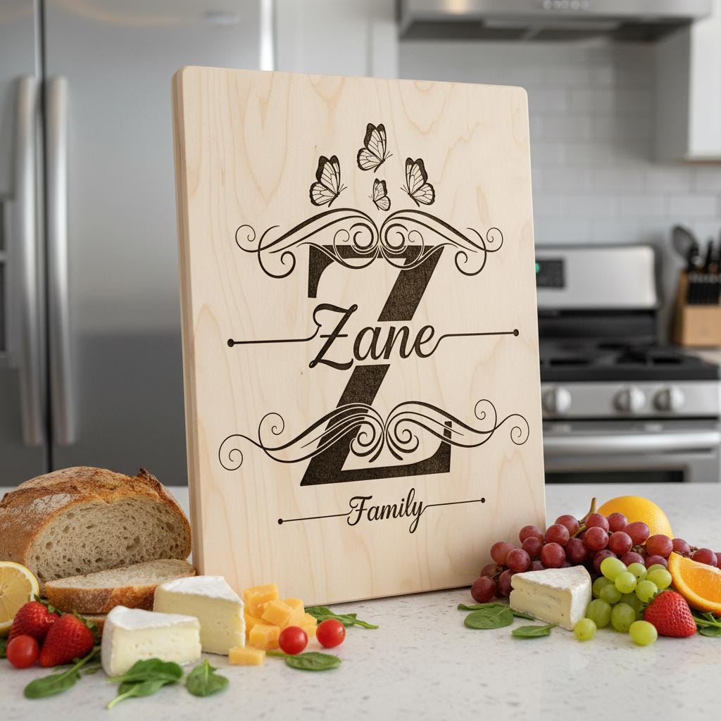 Personalized Charcuterie Board Monogram Designs, Elegant Family Name Laser Engraving Set