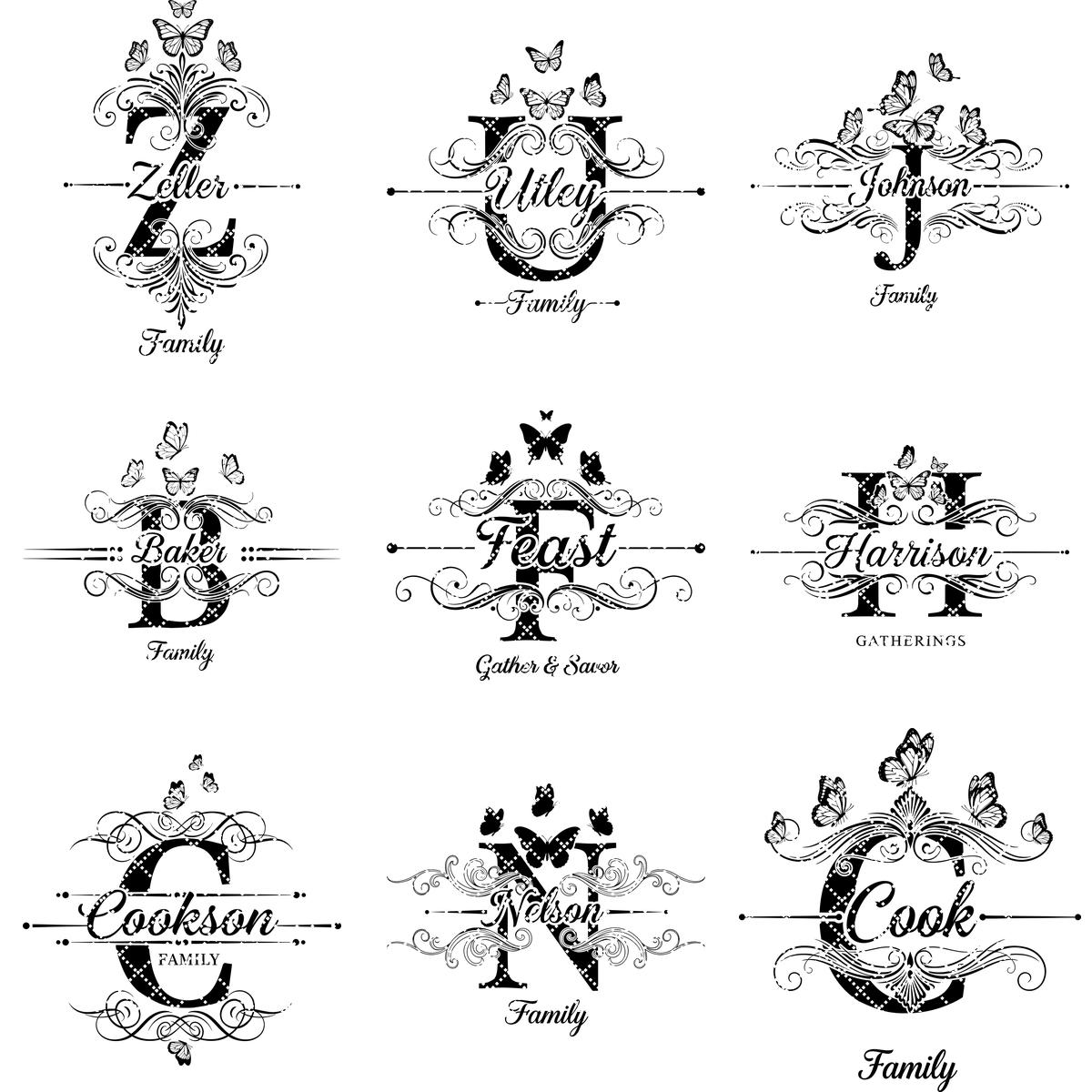 Personalized Charcuterie Board Monogram Designs, Elegant Family Name Laser Engraving Set