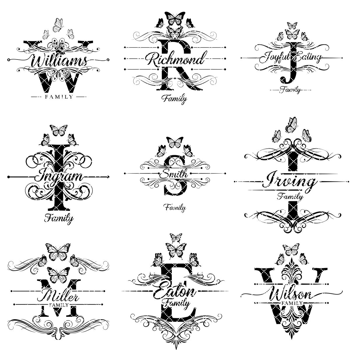 Personalized Charcuterie Board Monogram Designs, Elegant Family Name Laser Engraving Set