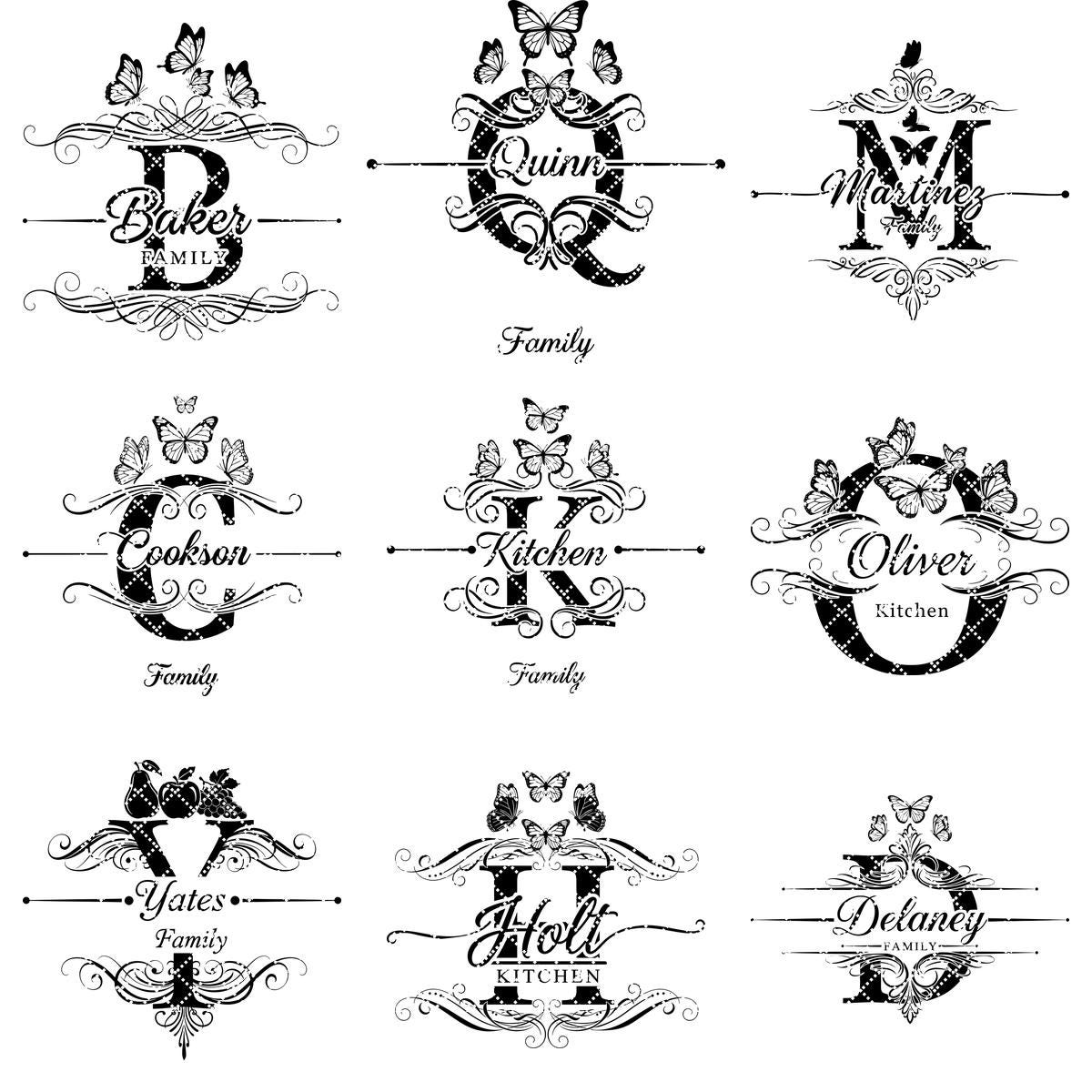 Personalized Charcuterie Board Monogram Designs, Elegant Family Name Laser Engraving Set