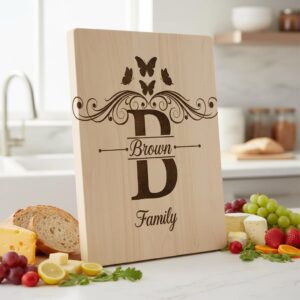 Personalized Charcuterie Board Monogram Designs, Elegant Family Name Laser Engraving Set