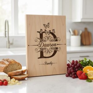 Personalized Charcuterie Board Monogram Designs, Elegant Family Name Laser Engraving Set