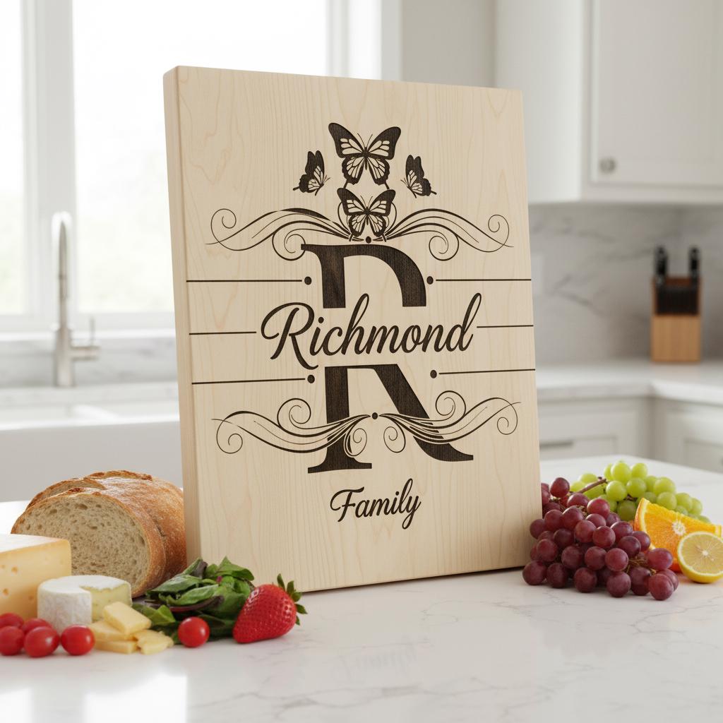 Personalized Charcuterie Board Monogram Designs, Elegant Family Name Laser Engraving Set