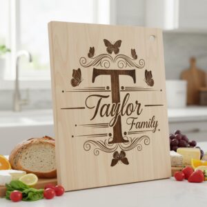 Personalized Charcuterie Board Monogram Designs, Elegant Family Name Laser Engraving Set