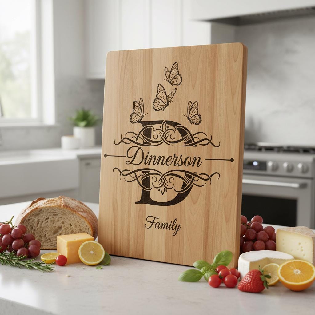Personalized Charcuterie Board Monogram Designs, Elegant Family Name Laser Engraving Set