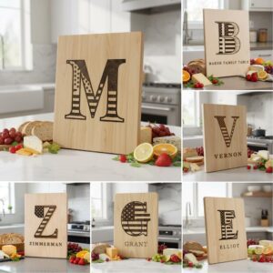 Personalized Monogram Alphabet Engraving for Charcuterie Board with Patriotic Flag Emblem