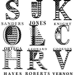 Personalized Monogram Alphabet Engraving for Charcuterie Board with Patriotic Flag Emblem