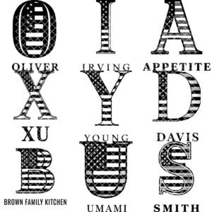 Personalized Monogram Alphabet Engraving for Charcuterie Board with Patriotic Flag Emblem