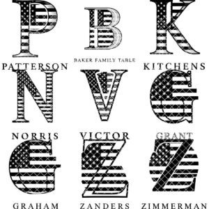 Personalized Monogram Alphabet Engraving for Charcuterie Board with Patriotic Flag Emblem