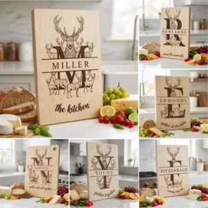 Rustic Antler Monogram Designs, 52 Family Name Files for Engraved Charcuterie Boards