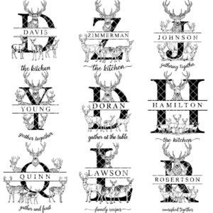 Rustic Antler Monogram Designs, 52 Family Name Files for Engraved Charcuterie Boards