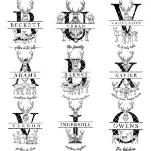 Rustic Antler Monogram Designs, 52 Family Name Files for Engraved Charcuterie Boards