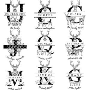 Rustic Antler Monogram Designs, 52 Family Name Files for Engraved Charcuterie Boards
